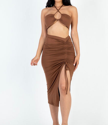 Adriana brown midi skirt set